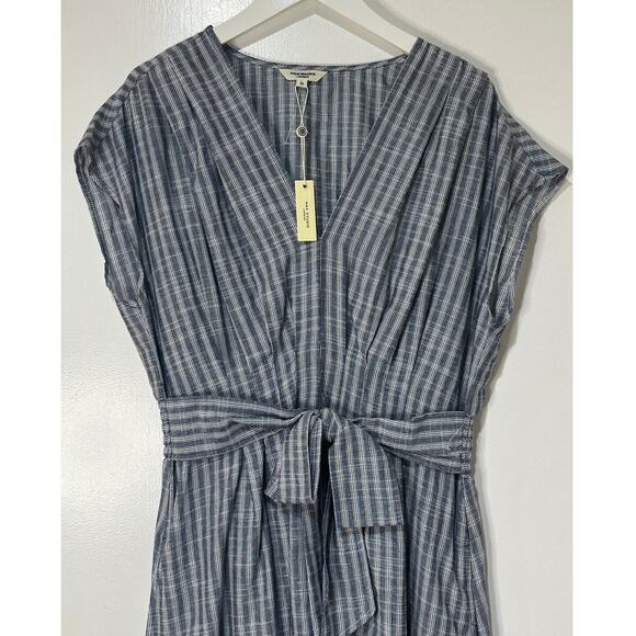 Max Studio Stripe Tie Front Cotton Blend Dress Size XL NWT Side Pockets Beachy - Picture 4 of 15